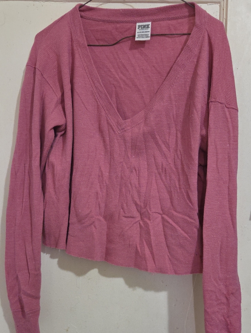 PINK Victoria's Secret Rose-Pink V-Neck Waffle Knit Sweater